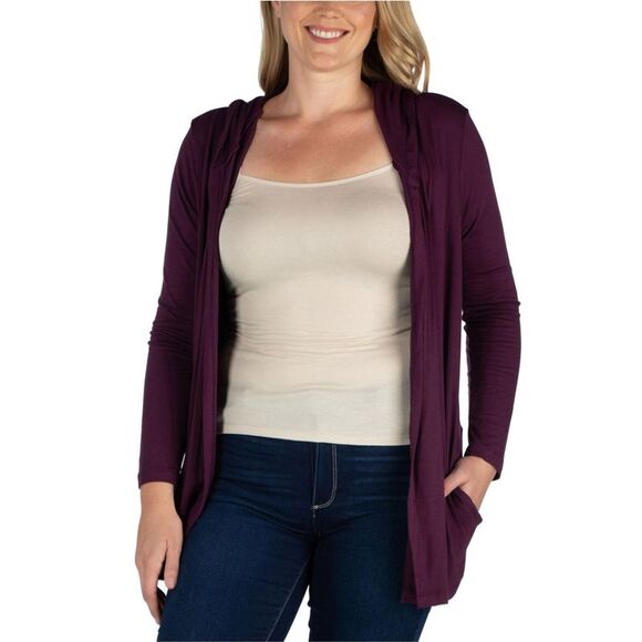 24seven Womens Hooded Cardigan Sweater Purple NWT